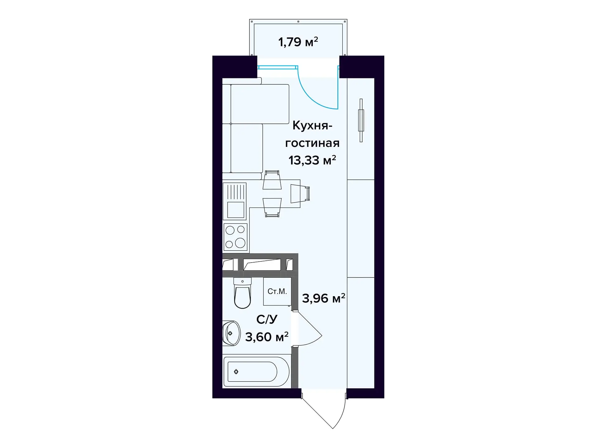 Студия 24 м²