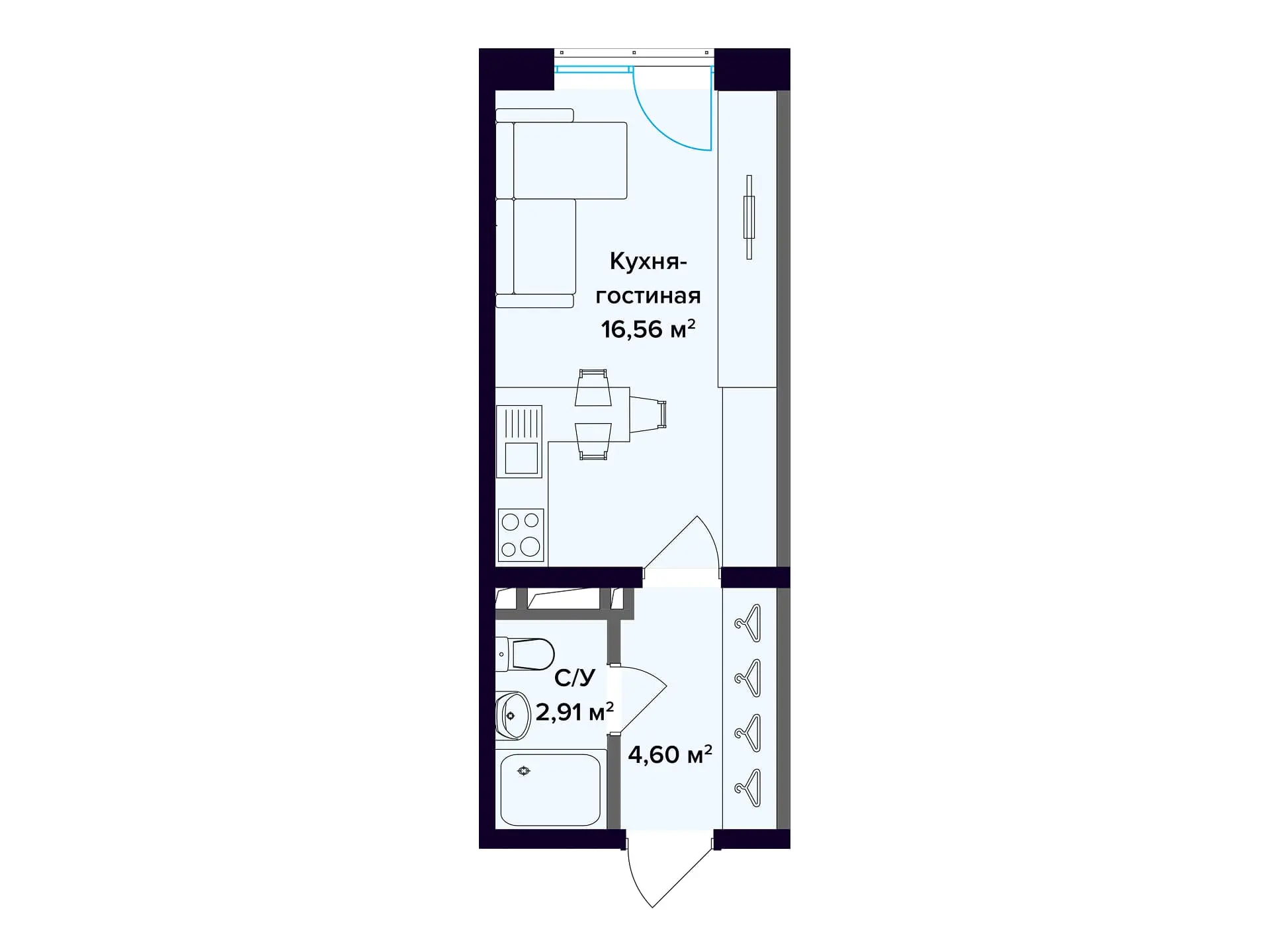 Студия 25 м²