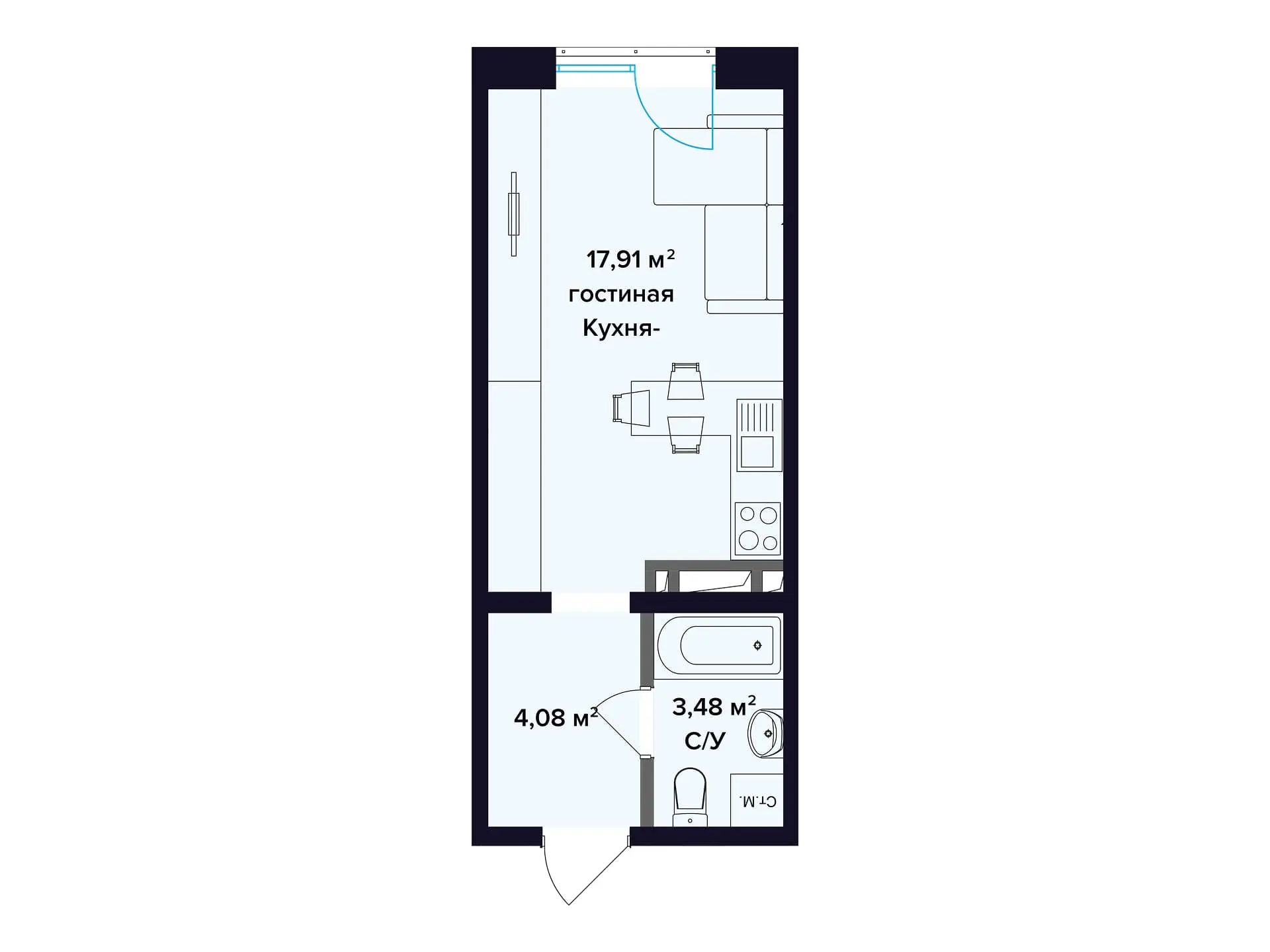 Студия 27 м²